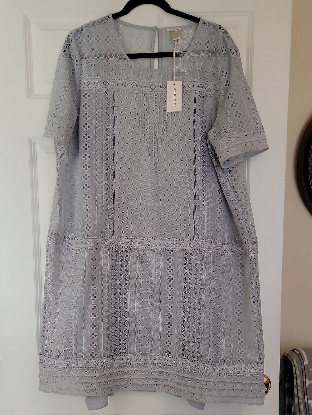 Sundance Lucille Soft Gray Lace Eyelet Dress XXL - NWT